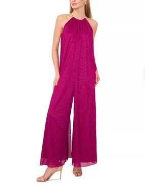 MSK Women's Necklace Halter Wide-Leg Jumpsuit